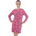 Blush Pink Butterflies Batik Long Sleeve Hoodie Dress View1