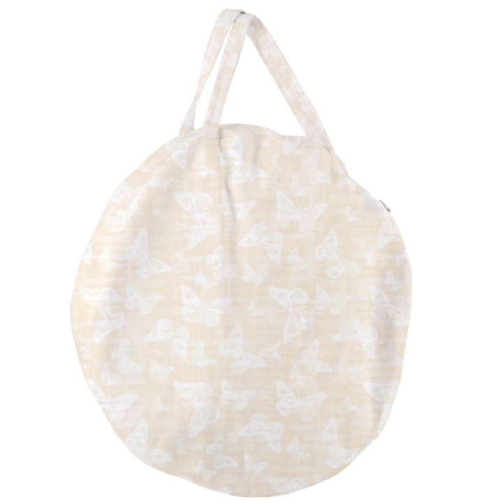 Champagne and White Butterflies Batik Giant Round Zipper Tote