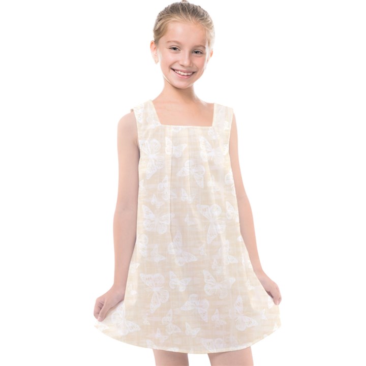 Champagne and White Butterflies Batik Kids  Cross Back Dress