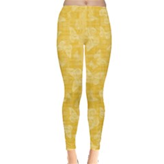 Saffron Yellow Butterflies Batik Leggings  by SpinnyChairDesigns