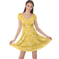 Saffron Yellow Butterflies Batik Cap Sleeve Dress by SpinnyChairDesigns