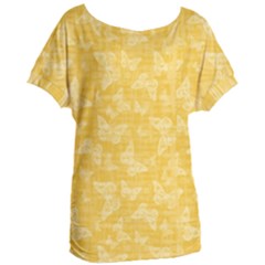 Saffron Yellow Butterflies Batik Women s Oversized Tee by SpinnyChairDesigns