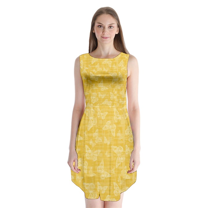 Saffron Yellow Butterflies Batik Sleeveless Chiffon Dress  