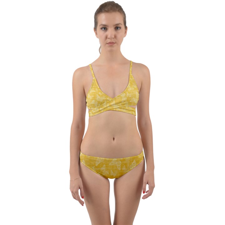 Saffron Yellow Butterflies Batik Wrap Around Bikini Set