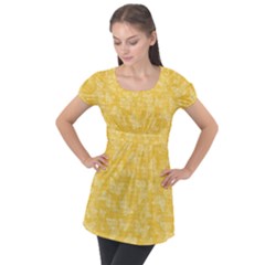 Saffron Yellow Butterflies Batik Puff Sleeve Tunic Top by SpinnyChairDesigns