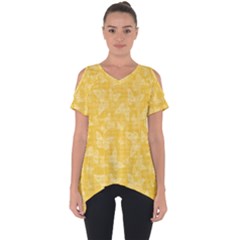 Saffron Yellow Butterflies Batik Cut Out Side Drop Tee by SpinnyChairDesigns