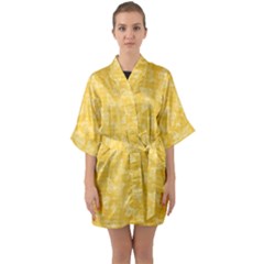 Saffron Yellow Butterflies Batik Half Sleeve Satin Kimono  by SpinnyChairDesigns