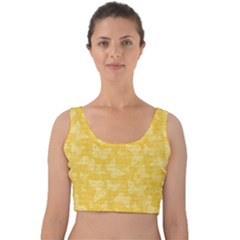 Saffron Yellow Butterflies Batik Velvet Crop Top by SpinnyChairDesigns