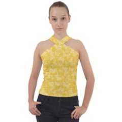 Saffron Yellow Butterflies Batik Cross Neck Velour Top by SpinnyChairDesigns