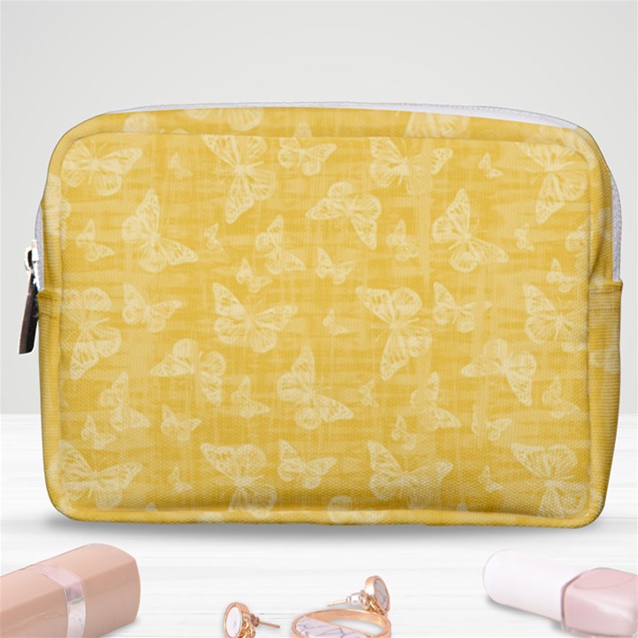 Saffron Yellow Butterflies Batik Make Up Pouch (Medium)