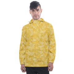 Saffron Yellow Butterflies Batik Men s Front Pocket Pullover Windbreaker by SpinnyChairDesigns