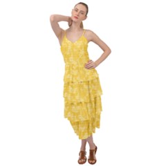 Saffron Yellow Butterflies Batik Layered Bottom Dress by SpinnyChairDesigns