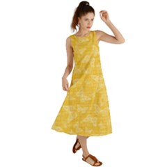 Saffron Yellow Butterflies Batik Summer Maxi Dress by SpinnyChairDesigns