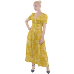 Saffron Yellow Butterflies Batik Button Up Short Sleeve Maxi Dress by SpinnyChairDesigns