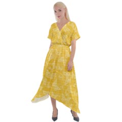 Saffron Yellow Butterflies Batik Cross Front Sharkbite Hem Maxi Dress by SpinnyChairDesigns