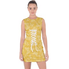 Saffron Yellow Butterflies Batik Lace Up Front Bodycon Dress by SpinnyChairDesigns