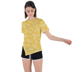 Saffron Yellow Butterflies Batik Asymmetrical Short Sleeve Sports Tee by SpinnyChairDesigns