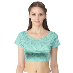 Biscay Green Monarch Butterflies Short Sleeve Crop Top by SpinnyChairDesigns