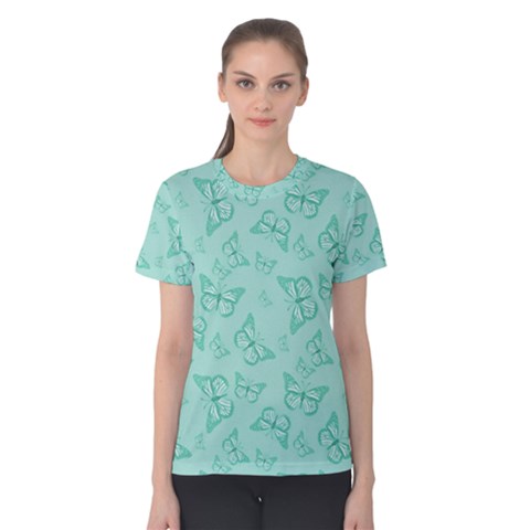 Biscay Green Monarch Butterflies Women s Cotton Tee by SpinnyChairDesigns