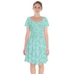 Biscay Green Monarch Butterflies Short Sleeve Bardot Dress by SpinnyChairDesigns