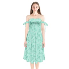 Biscay Green Monarch Butterflies Shoulder Tie Bardot Midi Dress by SpinnyChairDesigns