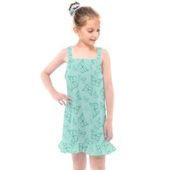 Biscay Green Monarch Butterflies Kids  Overall Dress by SpinnyChairDesigns