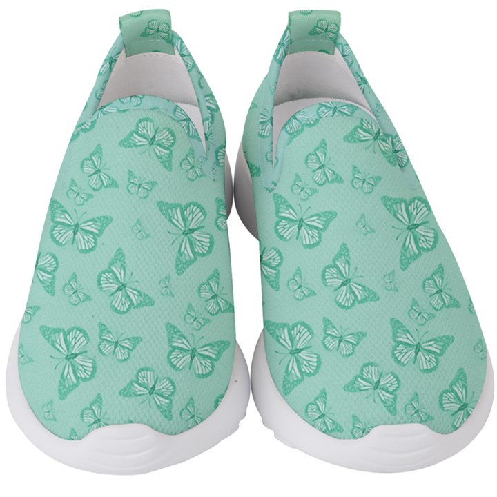 Biscay Green Monarch Butterflies Kids  Slip On Sneakers