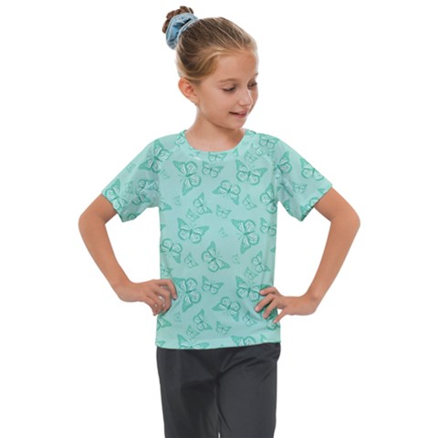 Biscay Green Monarch Butterflies Kids  Mesh Piece Tee by SpinnyChairDesigns