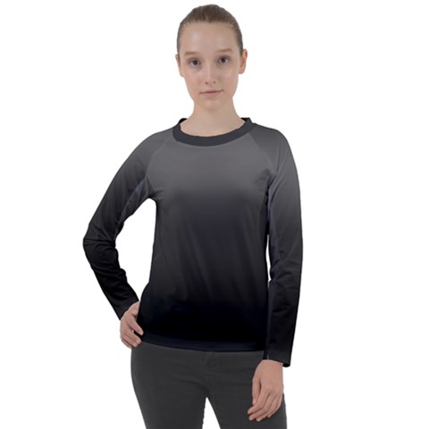 Black Gradient Ombre Color Women s Long Sleeve Raglan Tee by SpinnyChairDesigns