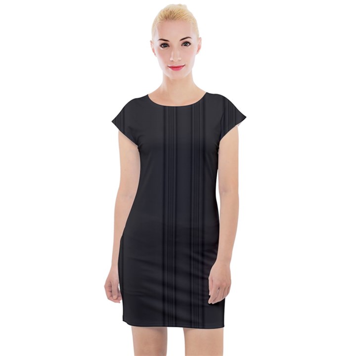 Pitch Black Color Stripes Cap Sleeve Bodycon Dress