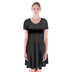 Pitch Black Color Stripes Short Sleeve V-neck Flare Dress by SpinnyChairDesigns