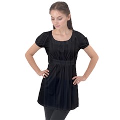 Pitch Black Color Stripes Puff Sleeve Tunic Top by SpinnyChairDesigns