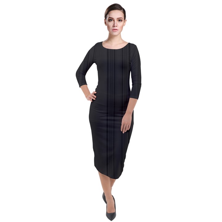 Pitch Black Color Stripes Quarter Sleeve Midi Velour Bodycon Dress