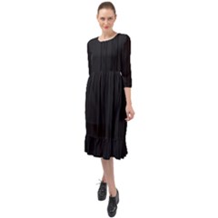 Pitch Black Color Stripes Ruffle End Midi Chiffon Dress by SpinnyChairDesigns