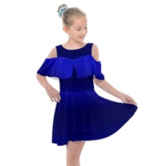 Cobalt Blue Gradient Ombre Color Kids  Shoulder Cutout Chiffon Dress by SpinnyChairDesigns