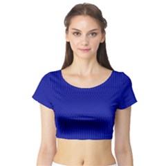 Cobalt Blue Color Stripes Short Sleeve Crop Top by SpinnyChairDesigns