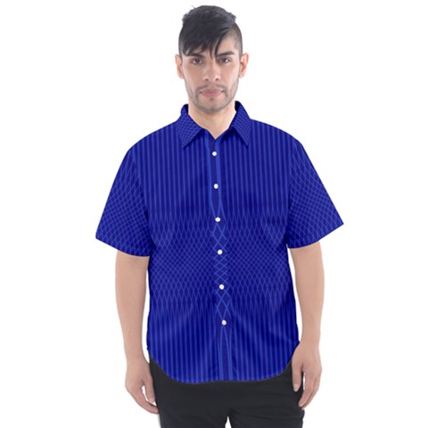 Cobalt Blue Color Stripes Men s Short Sleeve Shirt by SpinnyChairDesigns