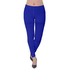 Cobalt Blue Color Stripes Velvet Leggings by SpinnyChairDesigns