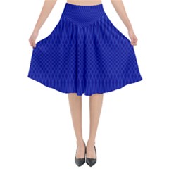 Cobalt Blue Color Stripes Flared Midi Skirt by SpinnyChairDesigns