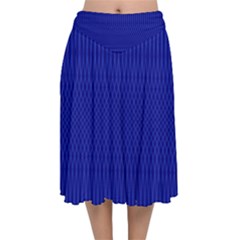 Cobalt Blue Color Stripes Velvet Flared Midi Skirt by SpinnyChairDesigns