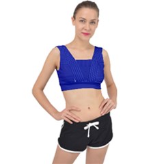 Cobalt Blue Color Stripes V-back Sports Bra by SpinnyChairDesigns