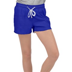 Cobalt Blue Color Stripes Velour Lounge Shorts by SpinnyChairDesigns