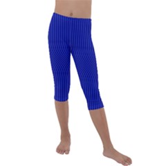 Cobalt Blue Color Stripes Kids  Lightweight Velour Capri Leggings  by SpinnyChairDesigns