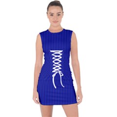 Cobalt Blue Color Stripes Lace Up Front Bodycon Dress by SpinnyChairDesigns