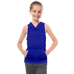 Cobalt Blue Color Stripes Kids  Sleeveless Hoodie by SpinnyChairDesigns