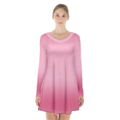 Blush Pink Color Gradient Ombre Long Sleeve Velvet V-neck Dress by SpinnyChairDesigns