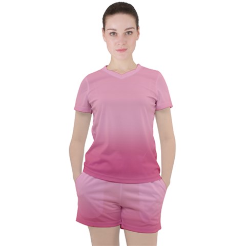 Blush Pink Color Gradient Ombre Women s Tee And Shorts Set by SpinnyChairDesigns