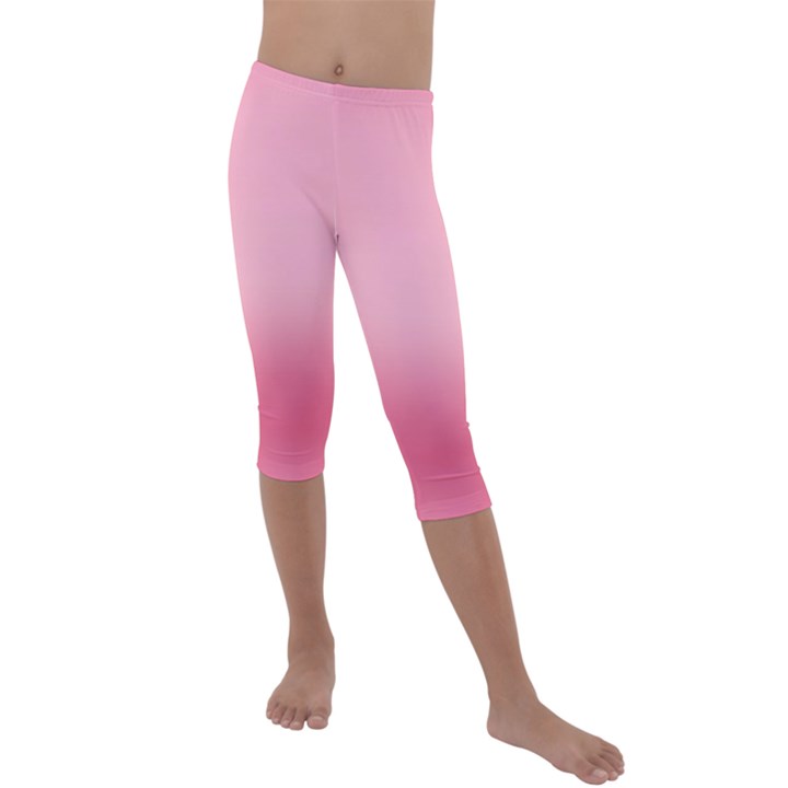 Blush Pink Color Gradient Ombre Kids  Lightweight Velour Capri Leggings 