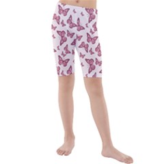 Blush Pink Color Butterflies Kids  Mid Length Swim Shorts by SpinnyChairDesigns