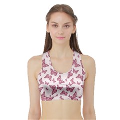 Blush Pink Color Butterflies Sports Bra With Border by SpinnyChairDesigns